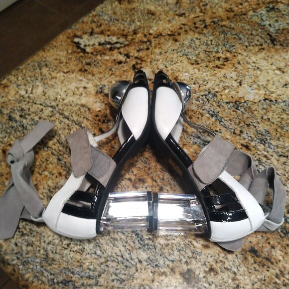 Rare Jeffrey Campbell Chaos Black White Leather Platform Heels Women's 8M - Picture 7 of 11